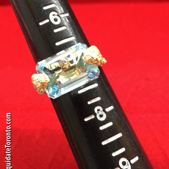 NEVER WORN Stunning 18KT YG Sky Blue Topaz & Diamond Ring. - Picture 7 of 12